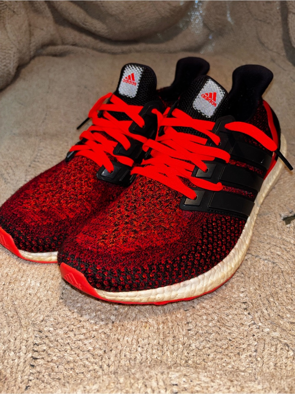 Adidas Ultra Boost Red Black Primeknit Men’s 12 Sneakers